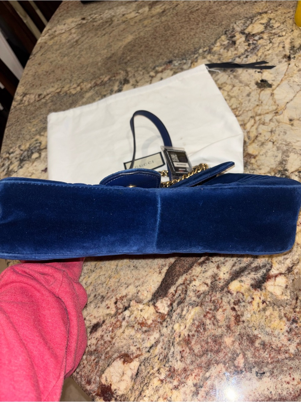 Gucci Navy Velvet GG LARGE Marmont Shoulder Bag with Gold Hardware - Picture 13 of 13